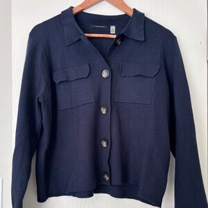 Tahari Navy Button-Up Sweater